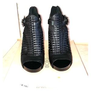 Black Leather High Heeled Sandals